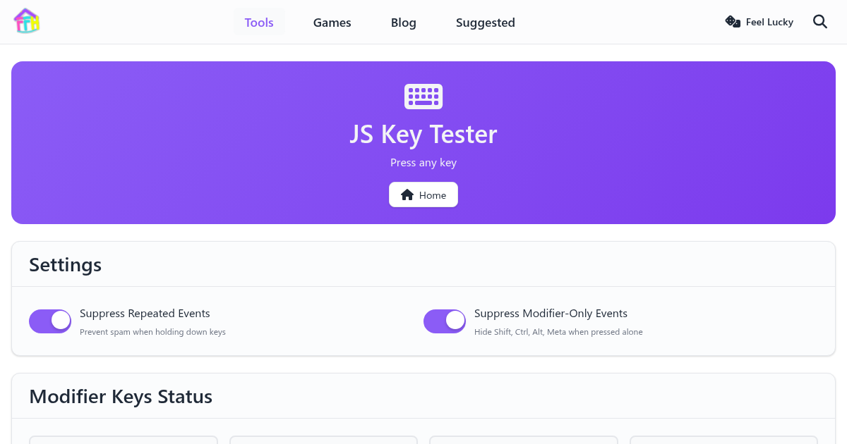 JS Key Tester - FunnyFunHouse
