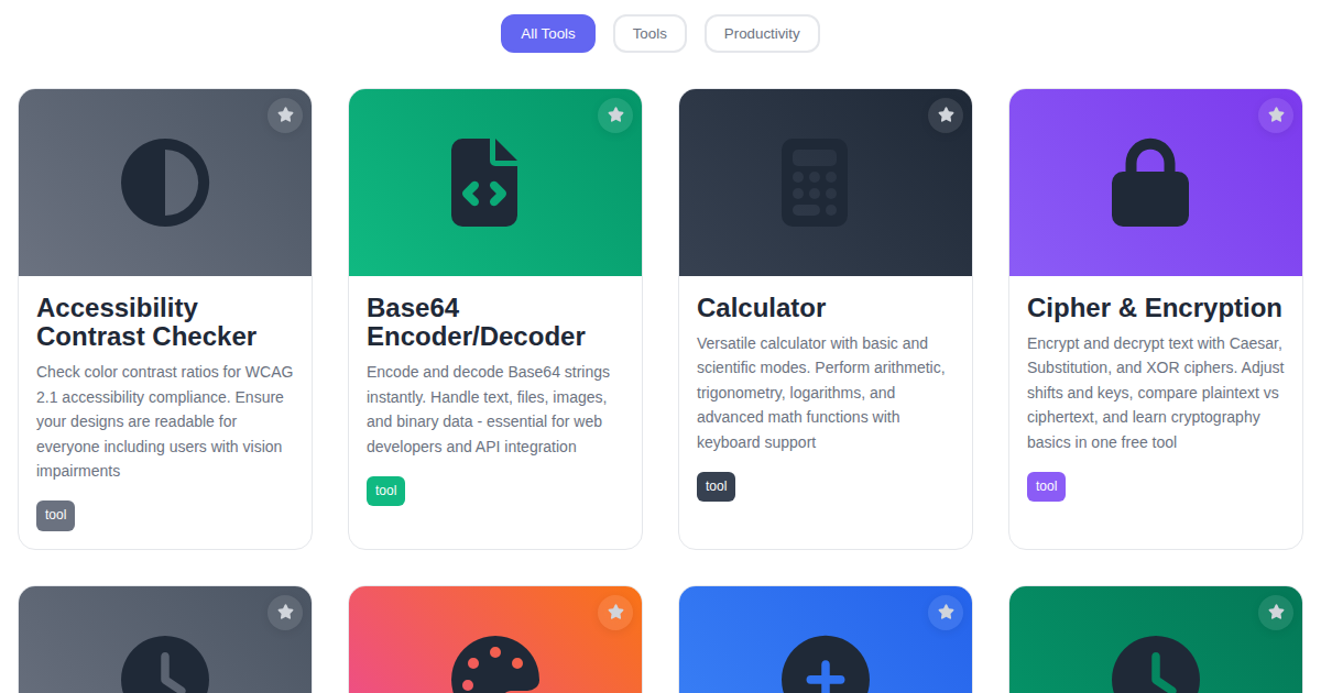 Grid of productivity and creative tools available on FunnyFunHouse
