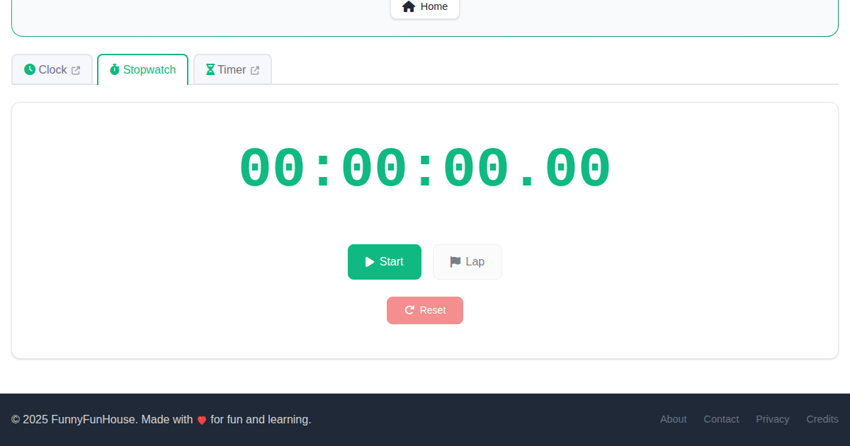 The FunnyFunHouse Stopwatch app with lap tracking functionality