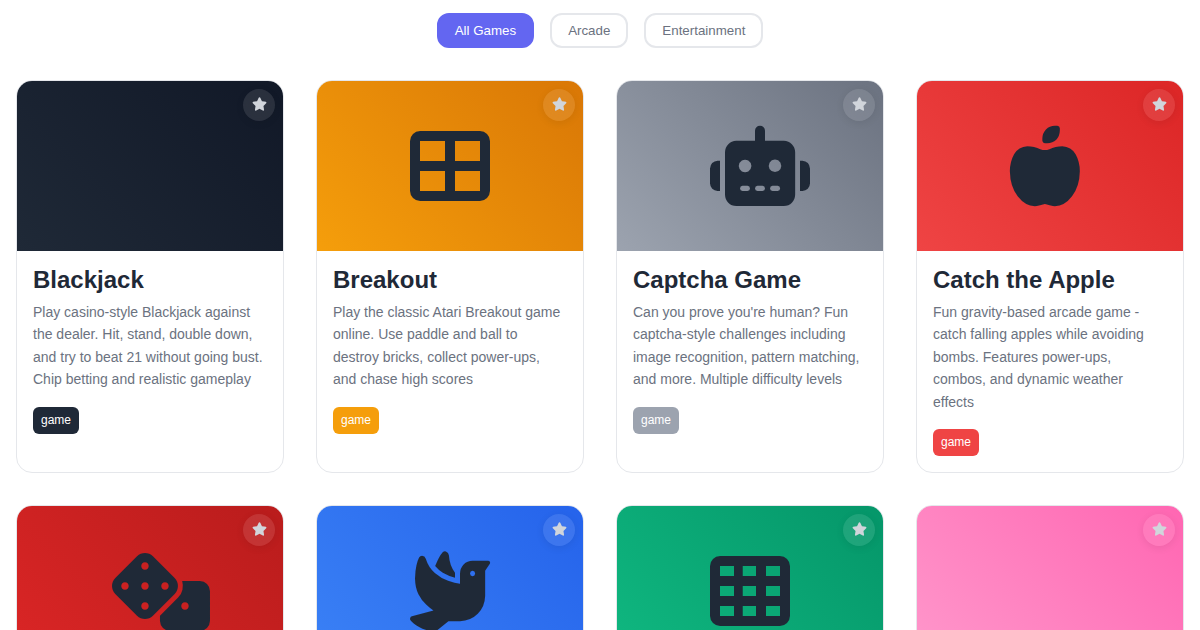 FunnyFunHouse games page showing the collection of free browser games