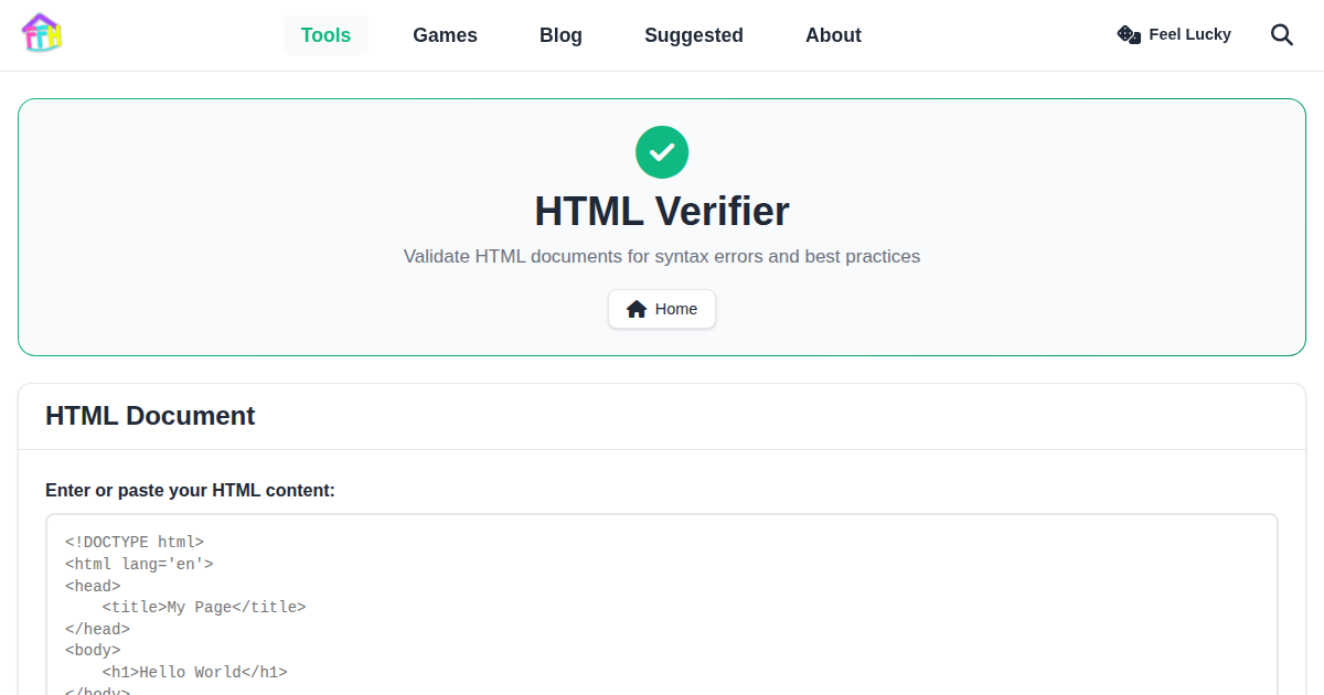 FunnyFunHouse HTML Verifier analyzing markup for errors