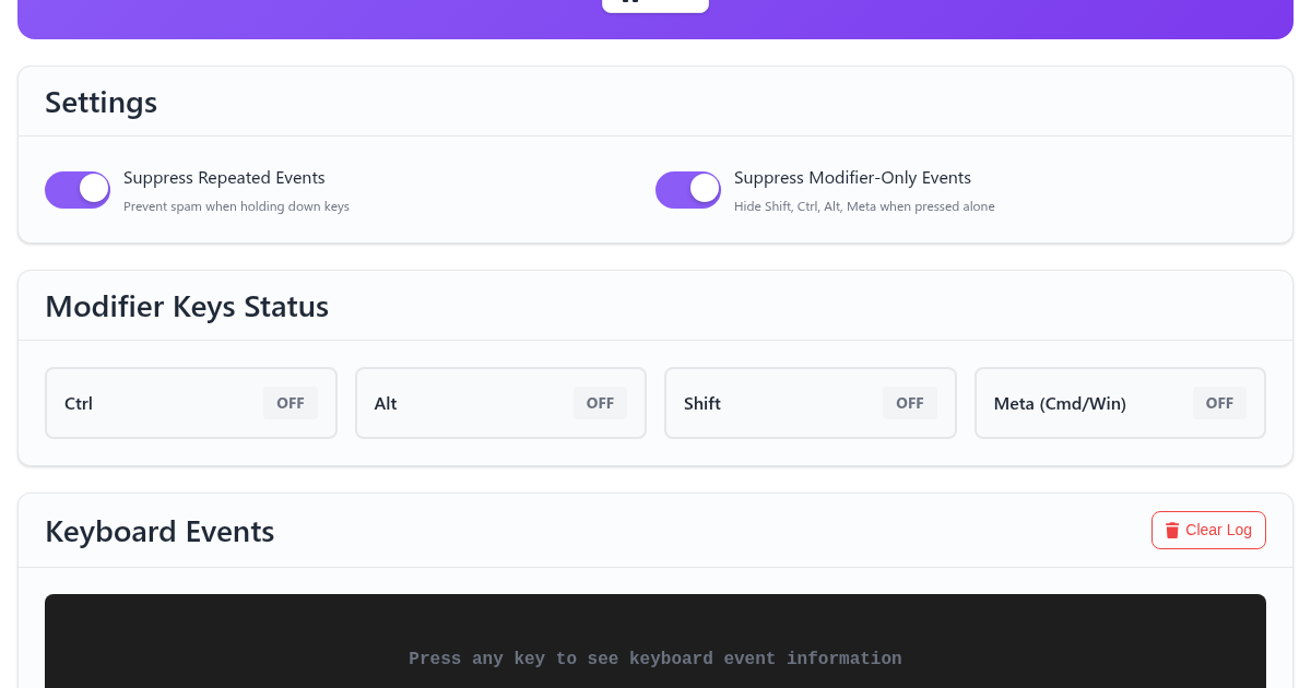 The JS Key Tester app on FunnyFunHouse
